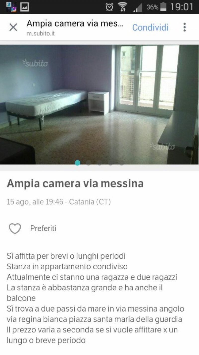 Una stanza a Catania a Catania in Affitto