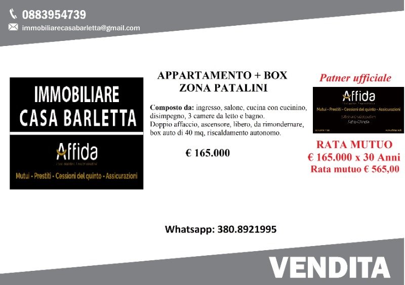 Barletta appartamento con box auto zona Patalini a Barletta-Andria-Trani in Vendita